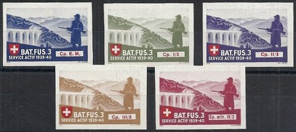 Schweiz Suisse Switzerland Soldatenmarken Eisenbahn Soldier Stamps Railway Infanterie Bat. Fus. 3